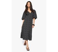 Boohoo Polka Dot Puff Sleeve Tie Back Midi Dress In Black black 18