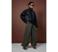 Boohoo Poplin Low Rise Balloon Trousers In Olive olive 14