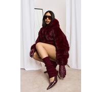 Boohoo Premium Faux Fur Hooded Jacket In Burgundy burgundy 8