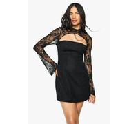 Boohoo Premium High Neck Lace Structured Mini Dress In Black black 8