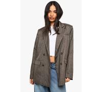 boohoo Women's Premium Pinstripe Double Breasted Blazer in Chocolate | Size: 6