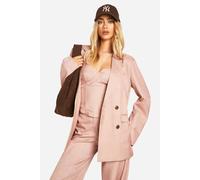 Boohoo Premium Pinstripe Double Breasted Blazer In Rose rose 14