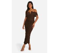Boohoo Premium Power Mesh Structured Midaxi Dress In Chocolate chocolate 16