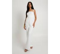 Boohoo Premium Satin Boned Corset Halterneck Wide Leg Jumpsuit In White white 12