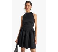 Boohoo Premium Satin High Neck Volume Mini Dress In Black black 10