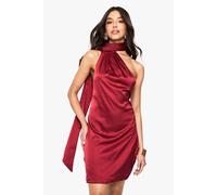 Boohoo Premium Satin Scarf Detail Mini Dress In Red red 10