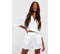 Boohoo Premium Textured Pocket Detail Crop Shirt & Shorts In Ivory ivory 8