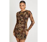 boohoo Women's Printed Glitter Mesh Mini Dress in Green | Size: 16