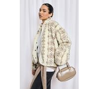 Boohoo Printed Teddy Button Up Jacket In Cream cream 14