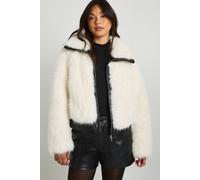 boohoo Women's Pu Trim Fur Jacket in White | Size: 16