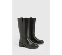 boohoo Women's Pull On Column Calf Biker Boot in Black | Size: 8