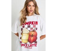 Boohoo Pumpkin Spice Latte Checkered Printed Oversized T-Shirt In White white XL