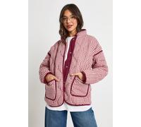 Boohoo Quilted Check Oversized Jacket In Burgundy burgundy 16
