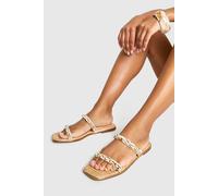 boohoo Women's Raffia Shell Trim Sandals in Natural | Size: 8
