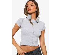 Boohoo Rib Button Through Cap Sleeve Top In Grey Marl grey marl 10