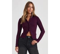 boohoo Women's Rib Button Through Collar Split Hem Shirt in Fig | Size: 8