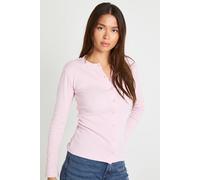 Boohoo Rib Button Through Long Sleeve Top In Baby Pink baby pink 14