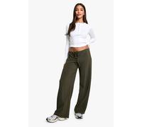 boohoo Women's Rib Drawstring Trouser in Khaki | Size: 16