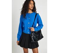 Boohoo Rib Knit Button Cardigan In Blue blue M