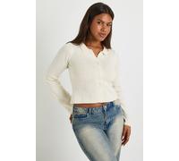 Boohoo Rib Knit Collared Knitted Cardigan In Cream cream L