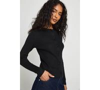 Boohoo Rib Knit High Neck Button Down Knitted Cardigan In Black black M