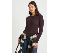 boohoo Women's Rib Knit High Neck Button Down Knitted Cardigan in Chocolate | Size: Small