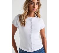 Boohoo Rib Lace Trim Detail Cap Sleeve Top In White white 12