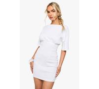 Boohoo Rib Ruched T-Shirt Dress In White white 12