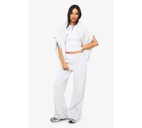 Boohoo Rib Straight Leg Trouser With Henley Button Detail In Ash Grey ash grey 16