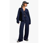 Boohoo Rib Tie Front Blouse And Trouser Co-Ord In Navy navy 8
