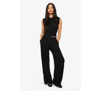 Boohoo Rib Wide Leg Trouser In Black black 16