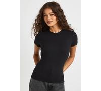 Boohoo Ribbed Built In Bra Cap Sleeve Top In Black black 6