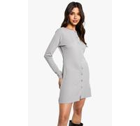 boohoo Women's Ribbed Button Down Smock Mini Dress in Grey | Size: 16