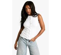 boohoo Women's Ribbed Button Front Longline Top in White | Size: 10