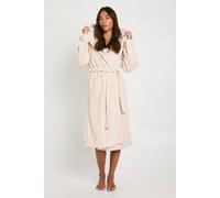 Boohoo Ribbed Fleece Hooded Long Dressing Gown In Cream cream L