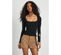 Boohoo Ribbed Long Sleeve Ring Detail Top In Black black 10