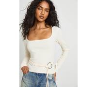 Boohoo Ribbed Long Sleeve Ring Detail Top In White white 6