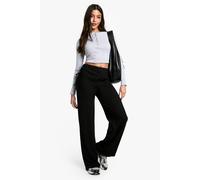 Boohoo Ribbed Ruched Side Wide Leg Trouser In Black black 10