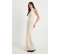 Boohoo Ribbed Sleeveless High Neck Maxi Dress In Beige beige 12
