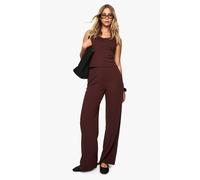 Boohoo Ribbed Thick Binding V-Neck Vest Top And Straight Leg Trouser Co-Ord In Chocolate chocolate 8