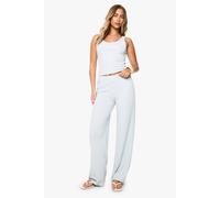 Boohoo Ribbed Thick Binding V-Neck Vest Top And Straight Leg Trouser Co-Ord In Mint mint 14