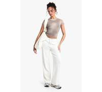 boohoo Women's Ribbed Wide Leg Trouser in Ecru | Size: 14