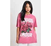 Boohoo Rouge Amour Overdye Printed T-Shirt In Red red M