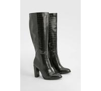 boohoo Women's Round Toe Knee High Croc Boots in Black | Size: 5