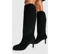 Boohoo Rounded Square Toe Knee High Stiletto Boots In Black black 6