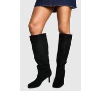 Boohoo Rounded Square Toe Knee High Stiletto Boots In Black black 7