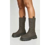 Boohoo Rubber Calf Height Chunky Boots In Olive olive 8