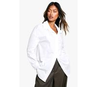 Boohoo Ruched Back Detail Oversized Cotton Shirt In White white 10