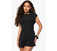 Boohoo Ruched Cap Sleeve Woven Playsuit In Black black 10