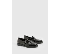 Boohoo Ruched Detailed T Bar Loafers In Black black 7
